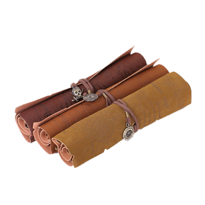 Delight Pirate Map Style Roll Suede Leather Pen Case