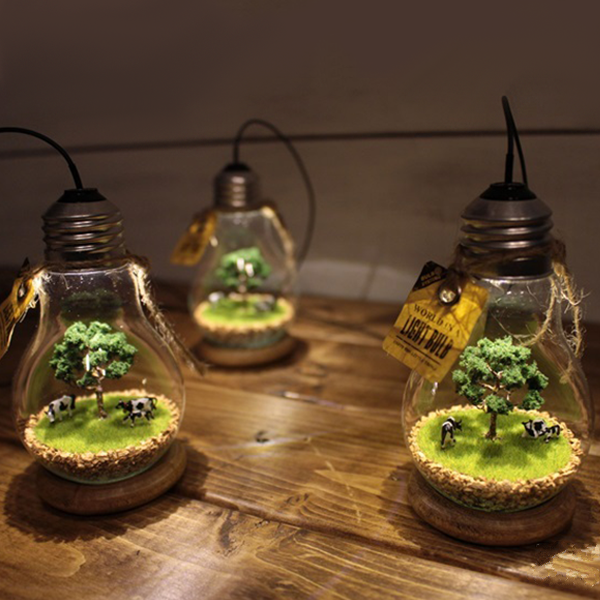 Handmade Artwork Natural Prairie  Artificial Flowers LED Light Lamp