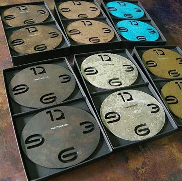 Momentum Factory Orii Brass Corrosion Clock Face Motif Oval Coaster 2 Sets