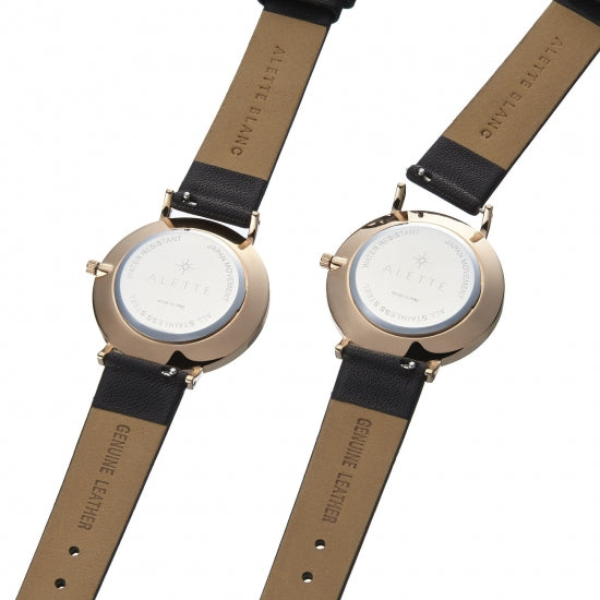 Dark Pearl Rose Gold Watch - Grey leather Straps
